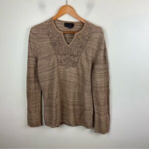 Vintage Express Brown Cotton Boho Embroidered‎ Tunic Top Hippie Lagenlook  Small